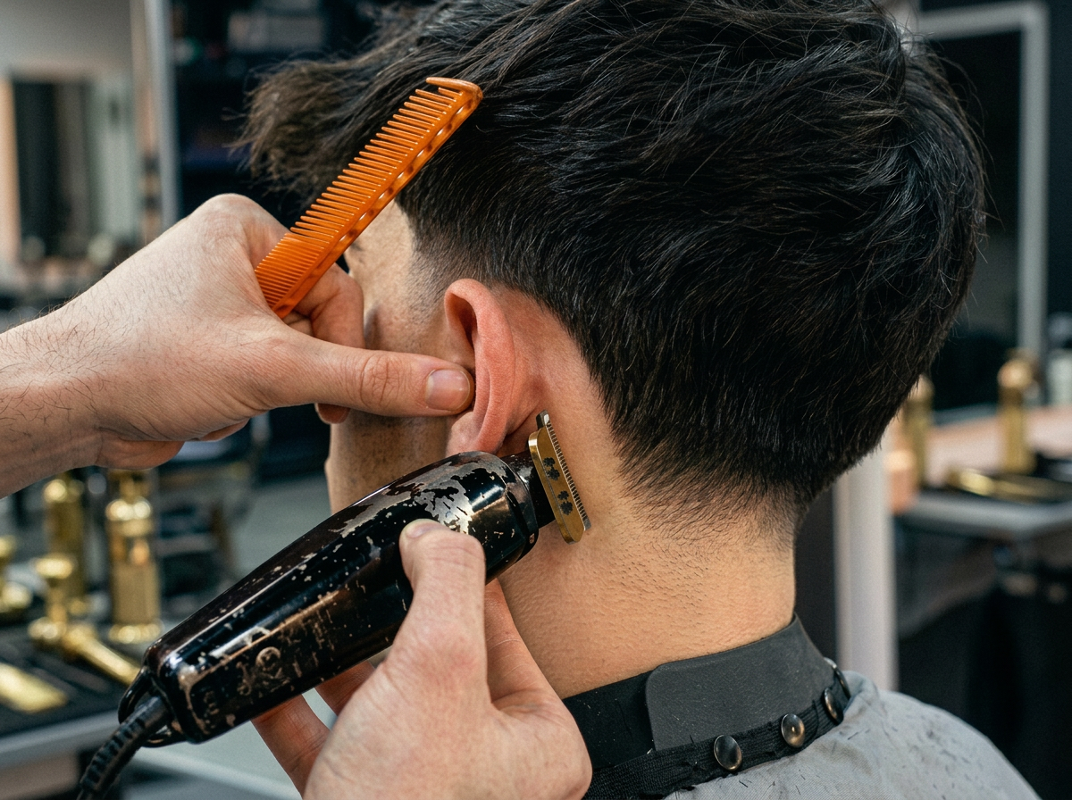 Goodfellas barber giving a precise haircut
